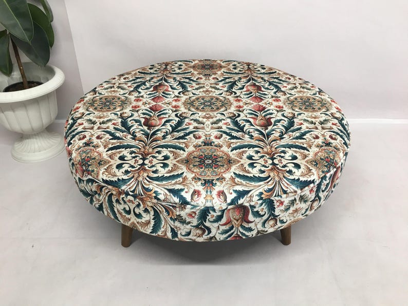 Round coffe table, Circle mid table, Handmade ottoman bench, Boho chic ottoman, Floral coffee table, Breakfast table