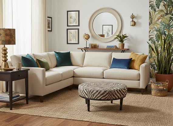 Modern mid table, Round floor table, Ottoman coffee table, Brown zebra bench, Handmade furniture, Stylish saloon decor, Chic table, DCY 765