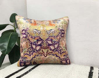 lilac purple decorative pillow cover, decorative pillow, floral euro sham cushion case 18x18 inch pillow, kilim pillow cover, DC G1