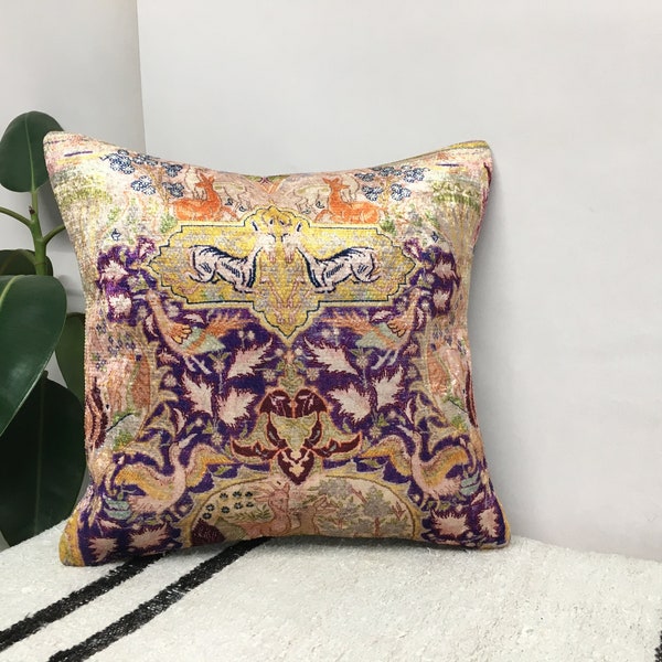 lilac purple decorative pillow cover, decorative pillow, floral euro sham cushion case 18x18 inch pillow, kilim pillow cover, DC G1