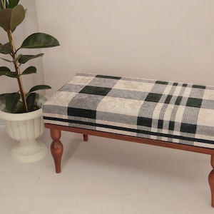 Desk bench, Plaid bench, End of bed bench, Wood work bench, Entryway bench, Shoe bench, Ottoman chair, Handmade bench, Foyer bench