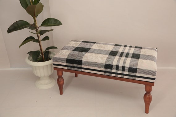 Desk bench, Plaid bench, End of bed bench, Wood work bench, Entryway bench, Shoe bench, Ottoman chair, Handmade bench, Foyer bench