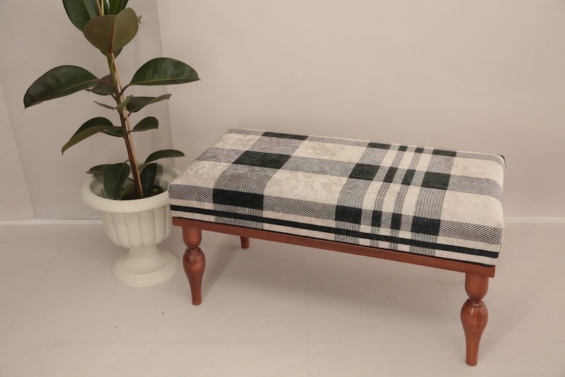 Desk bench, Plaid bench, End of bed bench, Wood work bench, Entryway bench, Shoe bench, Ottoman chair, Handmade bench, Foyer bench