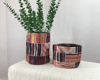 Handwoven Pot Basket, Handmade basket, Kilim pattern basket, Bedroom organizer, Decor basket, Planter baskets, Colorful basket, DCP 4239