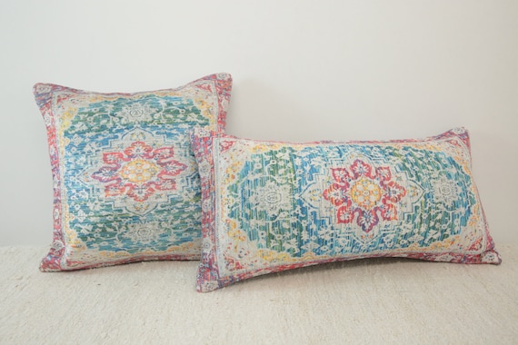 Pastel color pillow, Floral pillow, Lumber pillow, Chair cushion, Maximalist pillow, Decorative pillow, Boho pillow cover, 12x24 , DCP 206