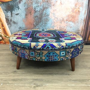Bohemian table, Coffee table round, Cocktail table, Accent table, Short table, Lounge table, Simple table, Vintage rug table, DCY 06