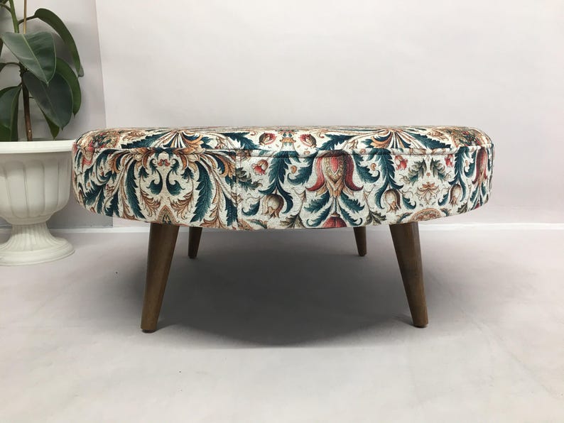 Round coffe table, Circle mid table, Handmade ottoman bench, Boho chic ottoman, Floral coffee table, Breakfast table