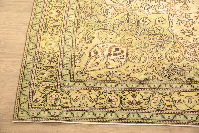 genuine wool rug, sage green rug, oriental rug, saloon rug, turkish handmade rug, wedding rug, 6.6x9.7 ft, vintage rug, large rug, DC 6816