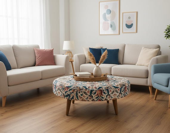 Round coffe table, Circle mid table, Handmade ottoman bench, Boho chic ottoman, Floral coffee table, Breakfast table, DCY 777