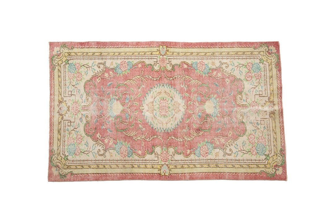 Handmade Pink Rug, 5 by 8 Ft Rug, Floral Rug, Rugs for Living Room