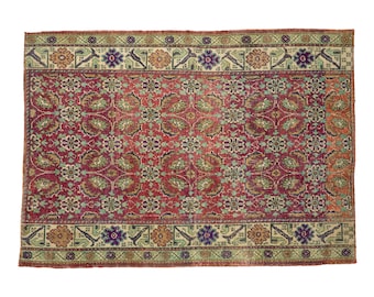 turkish oushak rug, oriental rug, vernal rug, low pile area rug, coastal chic rug, bed side rug, vintage rug, 3.7x5.1 ft, boho rug, DC 2041