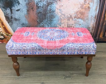 Pink ottoman bench, End of bed bench, Hallway bench, Meditation bench, Ottoman bench, Footstool bench, Bohemian bench, Classic bench