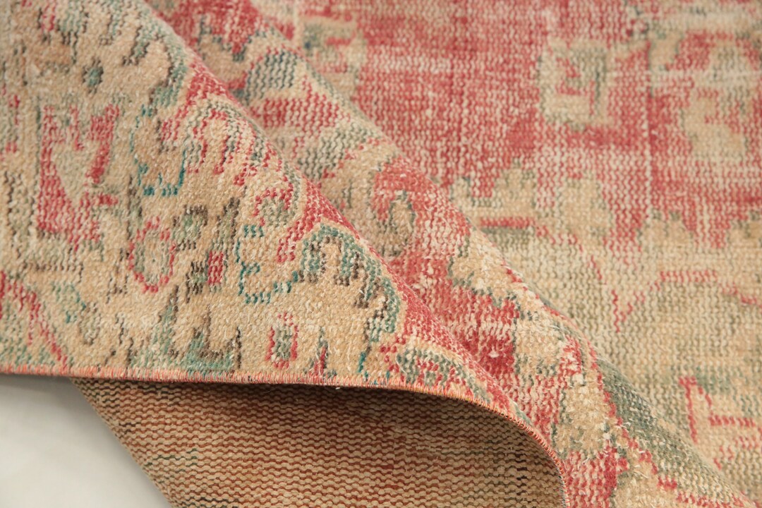 Oriental Pink Rug, Bohemian Wool Rug, Corridor Rug, Turkish Vintage Rug