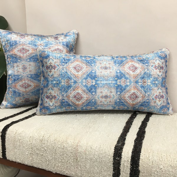 Blue pillow, Home decor pillow, Lumbar pillow cover, Blue cushion, Floor pillow, Ottoman pillow, 12x24 inch, Soft pillowcase, DCP 4323