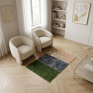 Vintage Colorblock Rug With Handmade Wool Modern Decor Accent, 2x3 ft, DC 8326