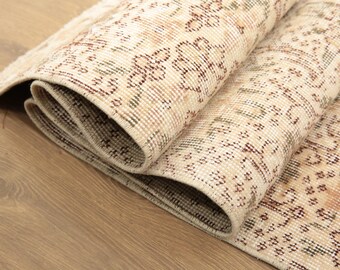 wilf flower rug, cottage chic rug, retro rug, turkish vintage rug, hand knotted rug, 3.9x6.7 ft, mudroom rug, soft colored rug, DC 6695