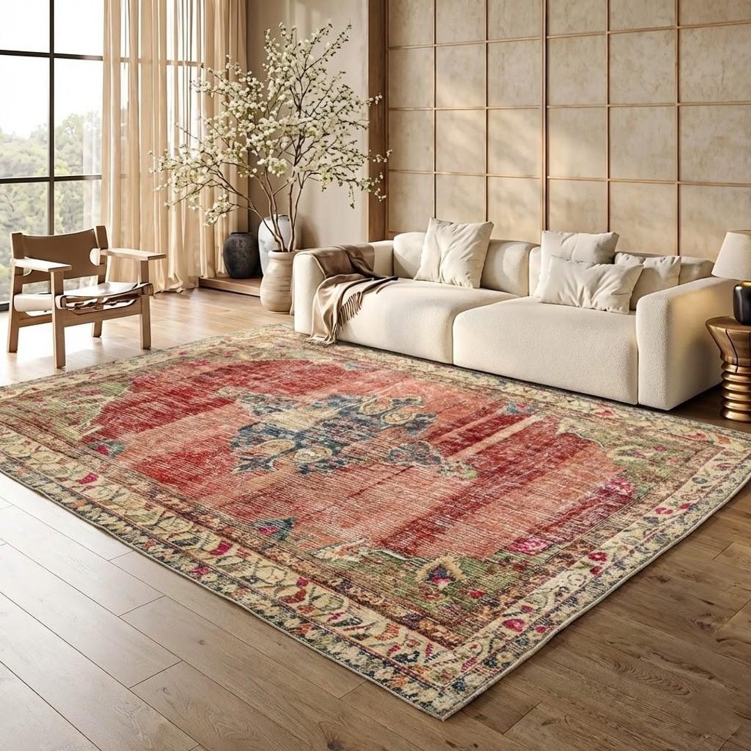 6x7 Rug Coral Navy Rug, Medallion Natural Fiber, Antique Style Vintage, 6x7.9 ...