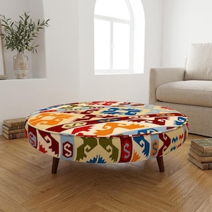 Round Wood Coffee Table | Handmade Carved Circular Living Room Decor