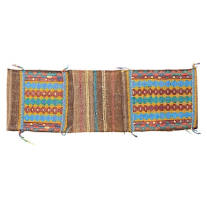 vintage saddle bag, kilim saddle sack, horse riding bag, ornate rug, hand woven bag, 2x6 ft, turkish oushak rug, storage bag, DC 7038