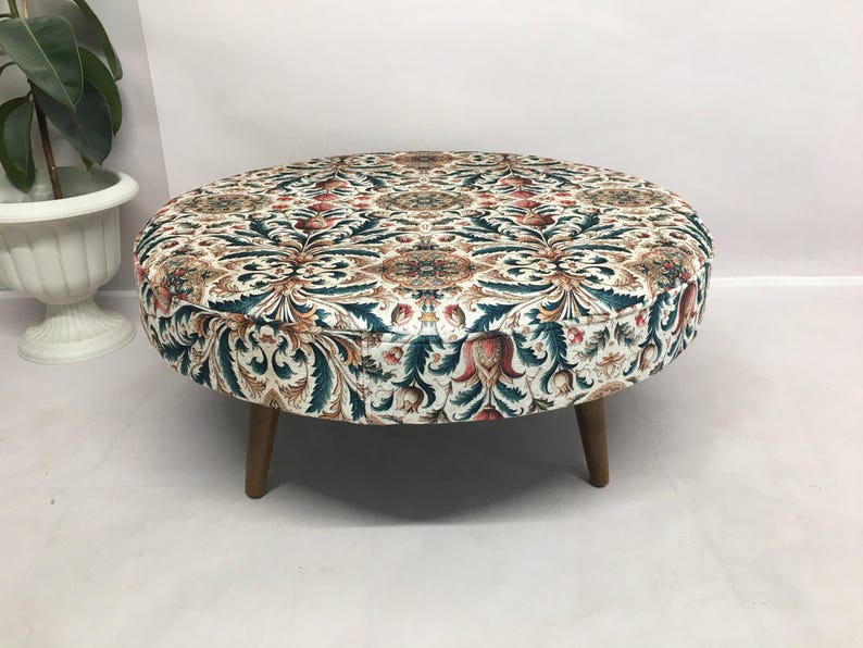 Round coffe table, Circle mid table, Handmade ottoman bench, Boho chic ottoman, Floral coffee table, Breakfast table