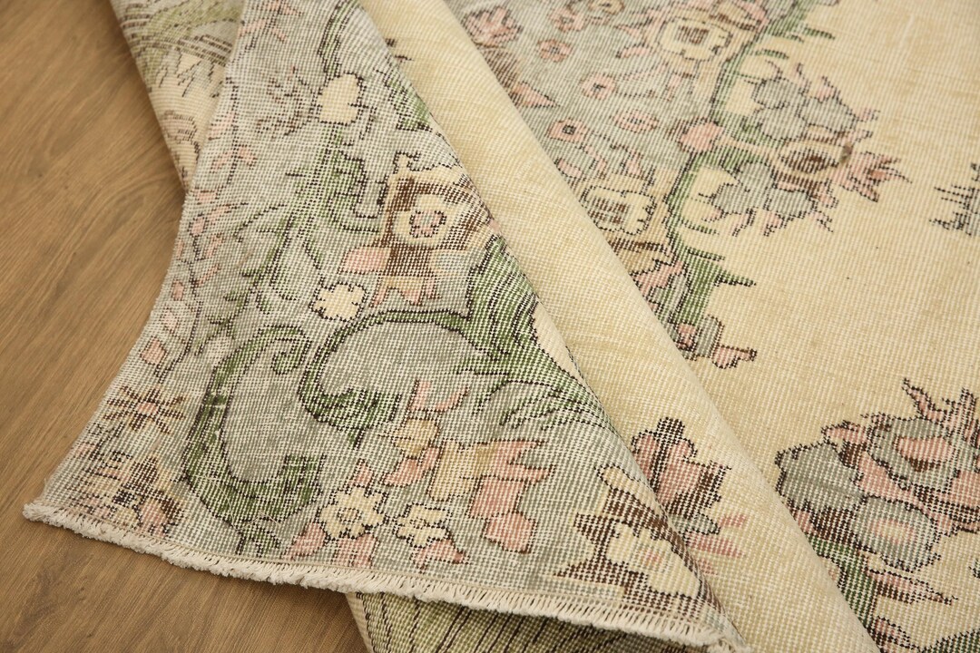 Low Pile Wool Rug, Botanical Rug, Oushak Area Rug, Turkish Rug, Rural ...