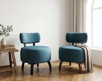 Cocktail Chair, Oil Blue Chair, Armless Chair, Tea Table Chair, Reading Chair, Lounge Chair, Barrel Chair, Circle Chair, Handmade Furniture
