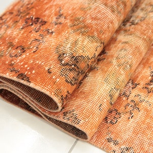 orange overdyed rug, turkish area rug, oushak rug, living room rug, bohemian rug, eclectic rug, distressed rug, 3x6.4 ft, DC2462