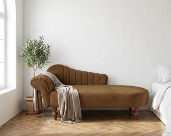 Kameelbruine flauwtebank | Geschulpte fluwelen chaise longue