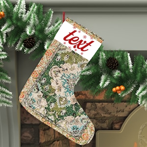 santa family stocking, initial stocking, ornament stocking, christmas stocking, vintage artwork, hanging stocking, fireplace socks, DC 4232