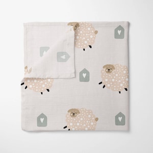Fluffy Sheep Organic Cotton Muslin Swaddle Blanket – Soft Gender Neutral Baby Wrap, GOTS Certified Nursery Essential