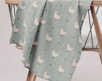 Minty Duck Organic Muslin Swaddle Blanket for Baby – Soft GOTS Certified Cotton Wrap, Gender Neutral Nursery Gift Idea