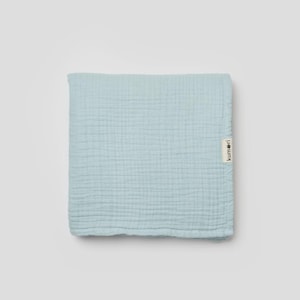 Iceberg Blue Muslin Baby Blanket Organic Cotton – 4-Layer Swaddle in Cool Pastel Hue, Breathable and GOTS Certified