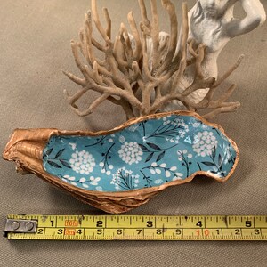 Unique Hand Crafted Blue Floral Print Decoupage Sea Shell Trinket Dish ...