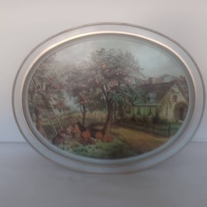 Large Currier and Ives The American Homestead Tin Canister