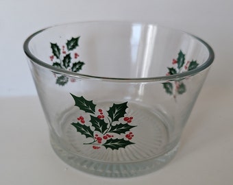 Vintage Indiana Glass Holly Berry Christmas Serving Bowl