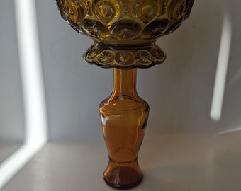 RARE L.E. Smith Moon and Stars Amber Glass Pedestal Bowl