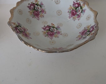 Vintage Pierced Porcelain Floral Gold Trim Bowl