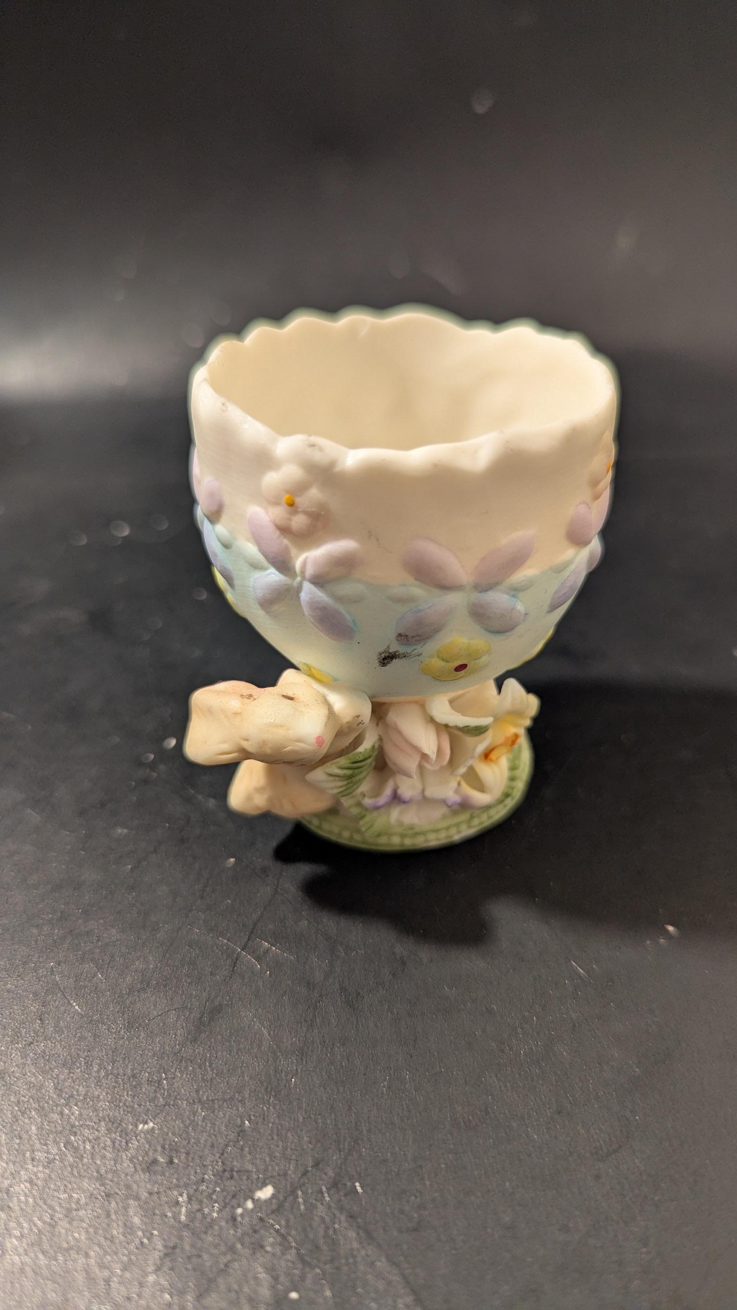 Vintage Bisque Porcelain Easter Bunny Egg Holder