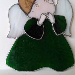 Vintage Handmade Stained Glass Angel With Wire Hair Suncatcher