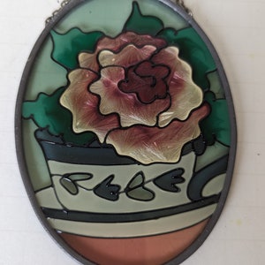 Vintage Painted Glass Floral Suncatcher