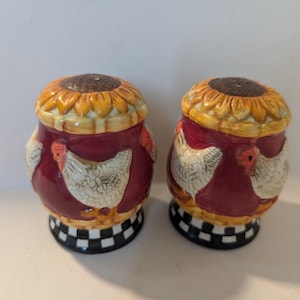 Vintage Ceramic Chicken and Sunflower Motif Salt and Pepper Shakers