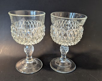 Vintage Indiana Glass Diamond Point Wine Glasses