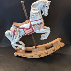 Vintage Homco Porcelain and Brass Carousel Horse