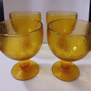 Amber Dimpled Glass Footed Drinking Glasses