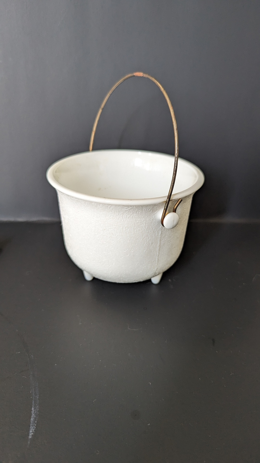 Vintage Milk Glass Kettle With Metal Handle Etsy