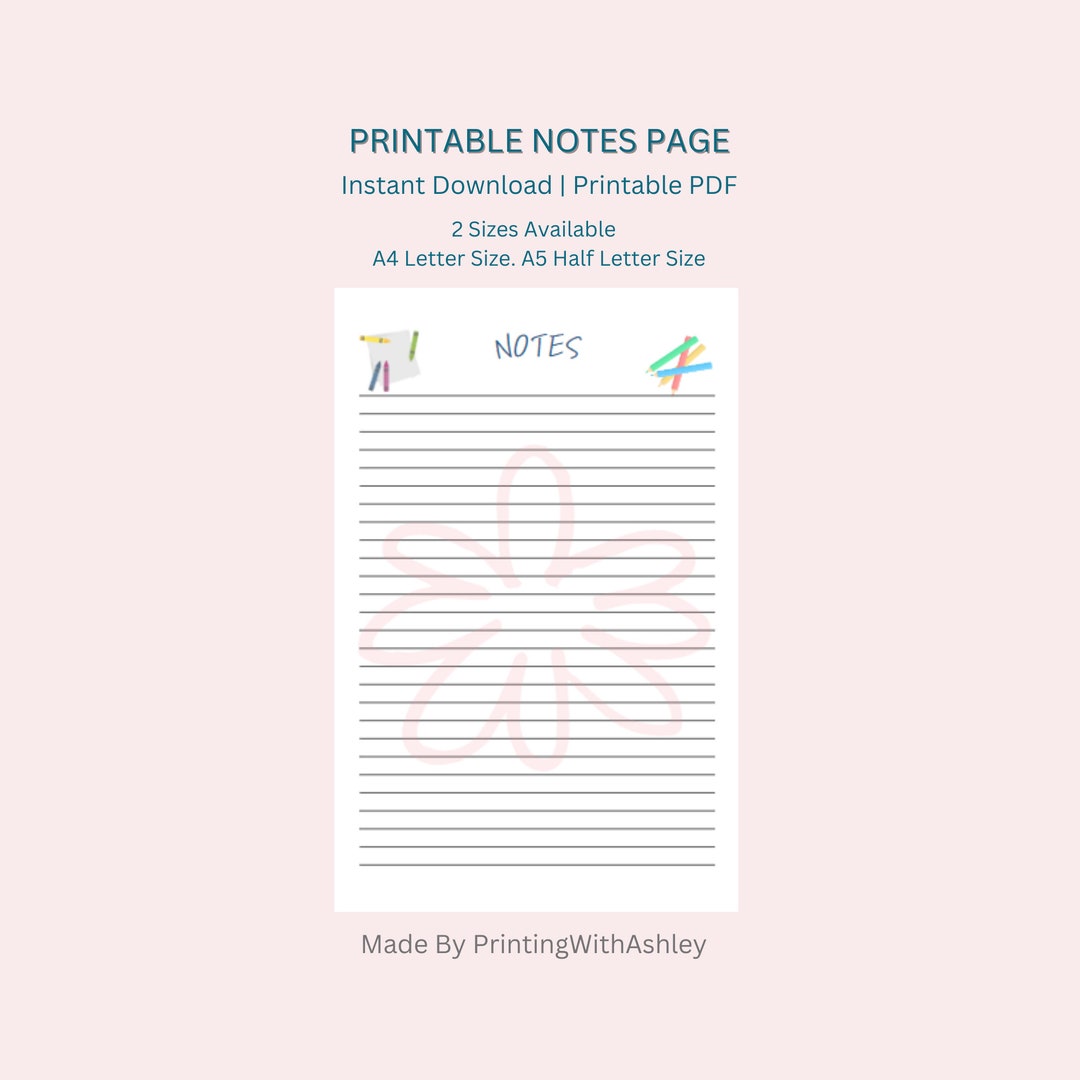 Printable Notes Page, Lined Notes Page, Planner, Notes With Design ...