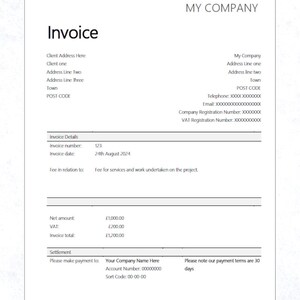 Invoice Template - Fully Editable, Word Doc. - Etsy