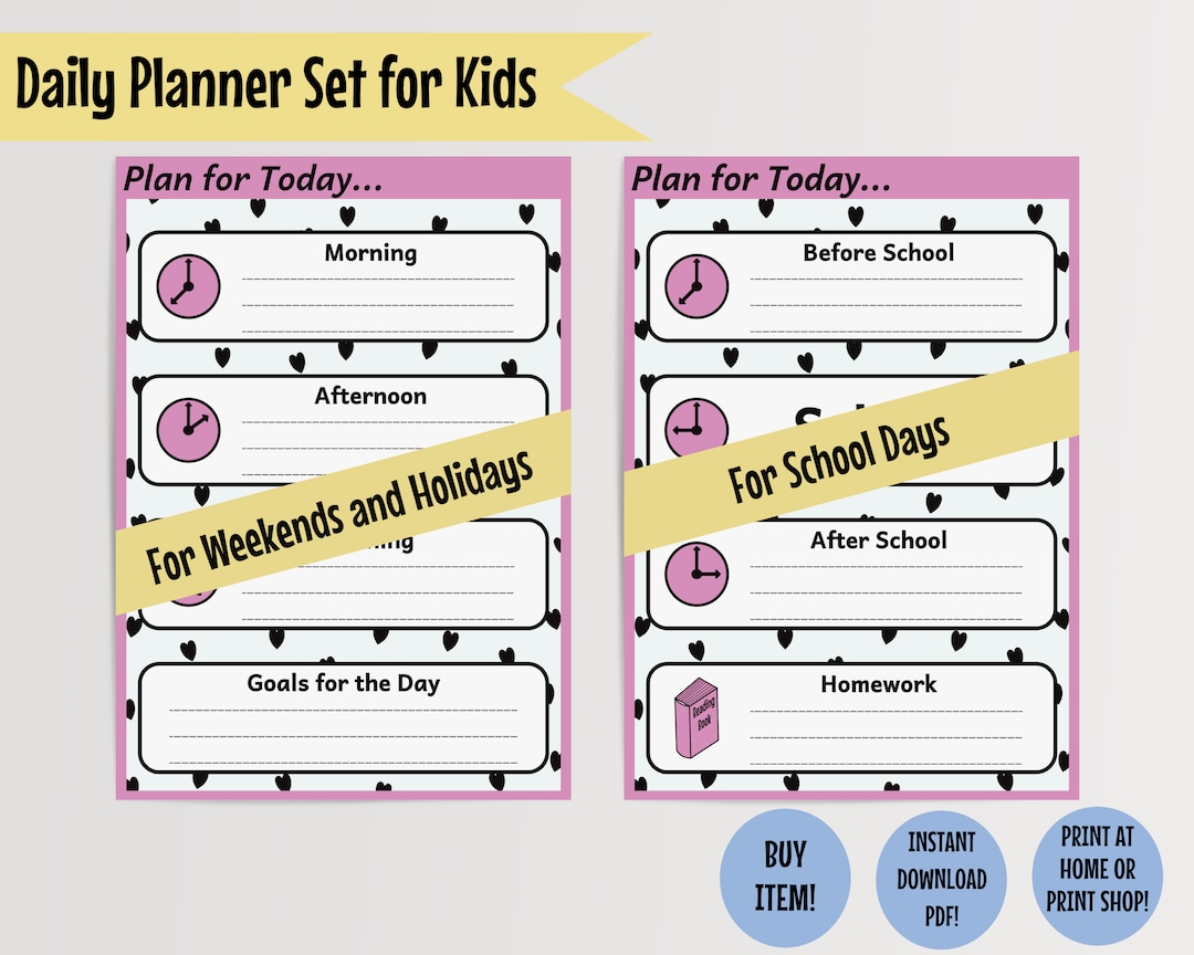 Printable Daily Planners for Kids With Heart Design School - Etsy