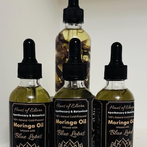 Moringa Oil Infused with Egyptian Blue Lotus  Botanical Facial Body and Hair Oil  60ml