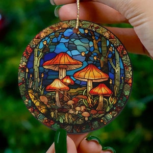 Mushroom Ornament, faux Stained Glass, Christmas Tree Decorations, Mushroom Decor